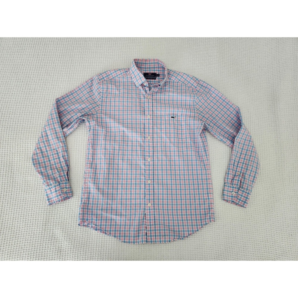 Vineyard Vines Shirt Mens M Blue Pink Plaid Classic Tucker Button Up 1W1879